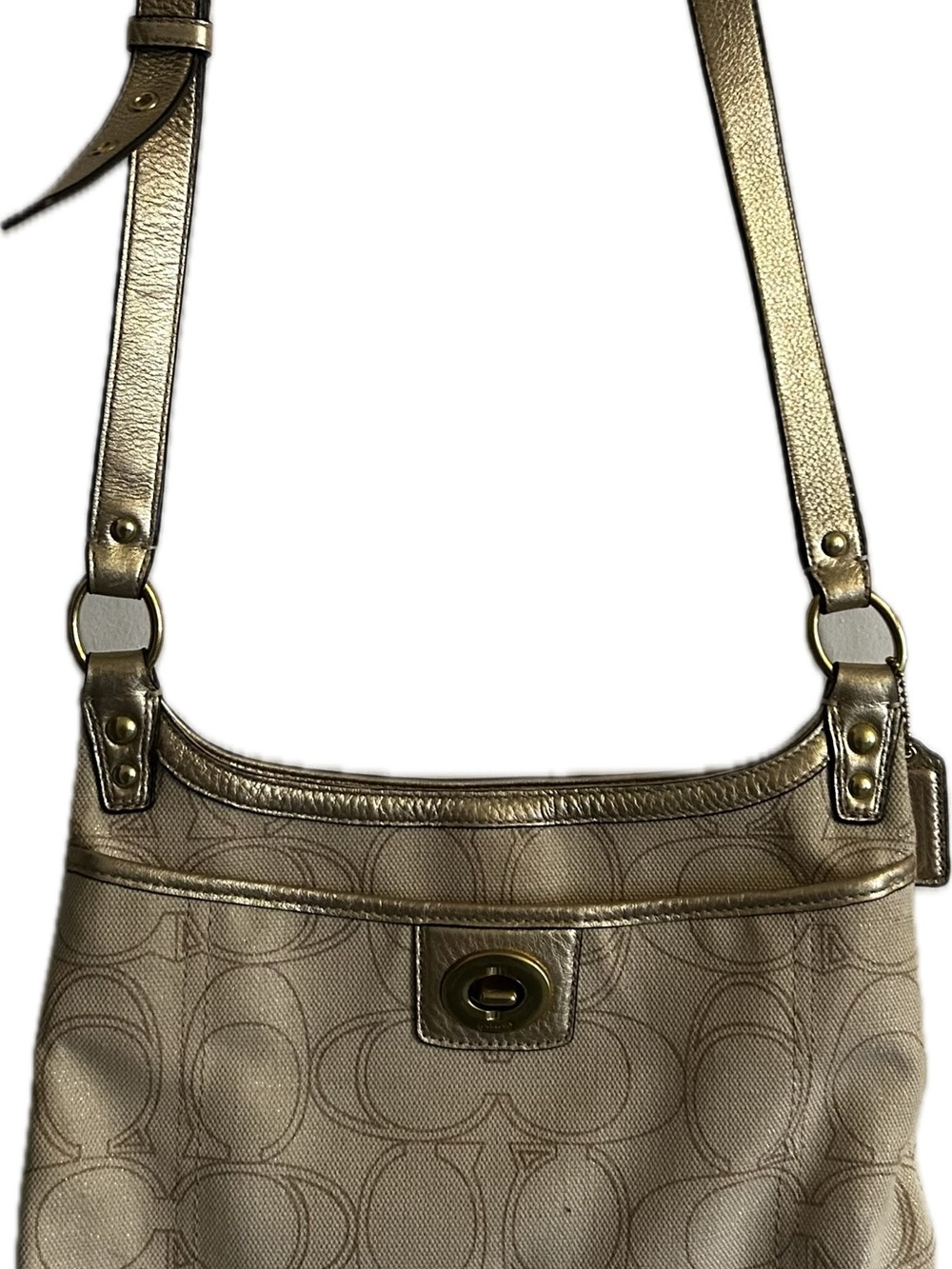 Coach Penelope Gold Signature Canvas Crossbody with Metallic Trim